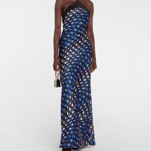 STAUD Cubism printed halterneck satin maxi dress